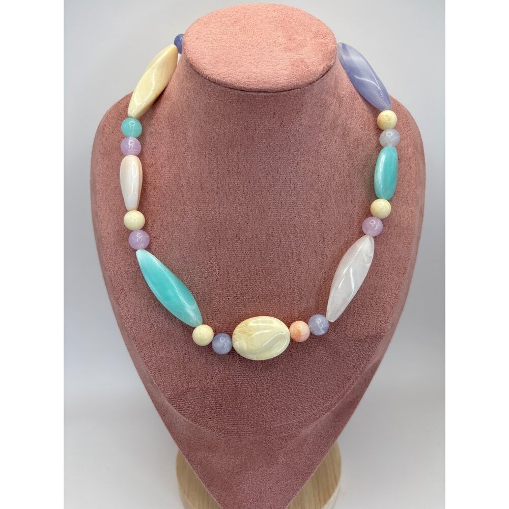 Vintage 80's Pastel Lucite Beaded 17" Necklace Aqua Cream Lavender Peach